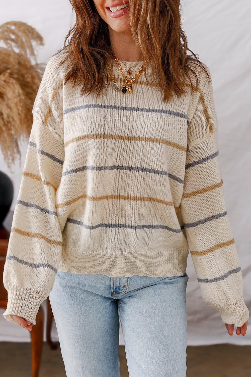 Eden Striped Ribbed Edge Drop Shoulder Sweater